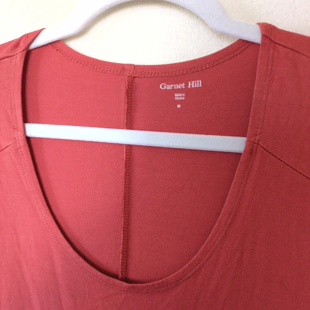 Garnet Hill Coral Knit Swing Dress 3/4‎ Sleeve Stretch Minimalist Boho M Scoop